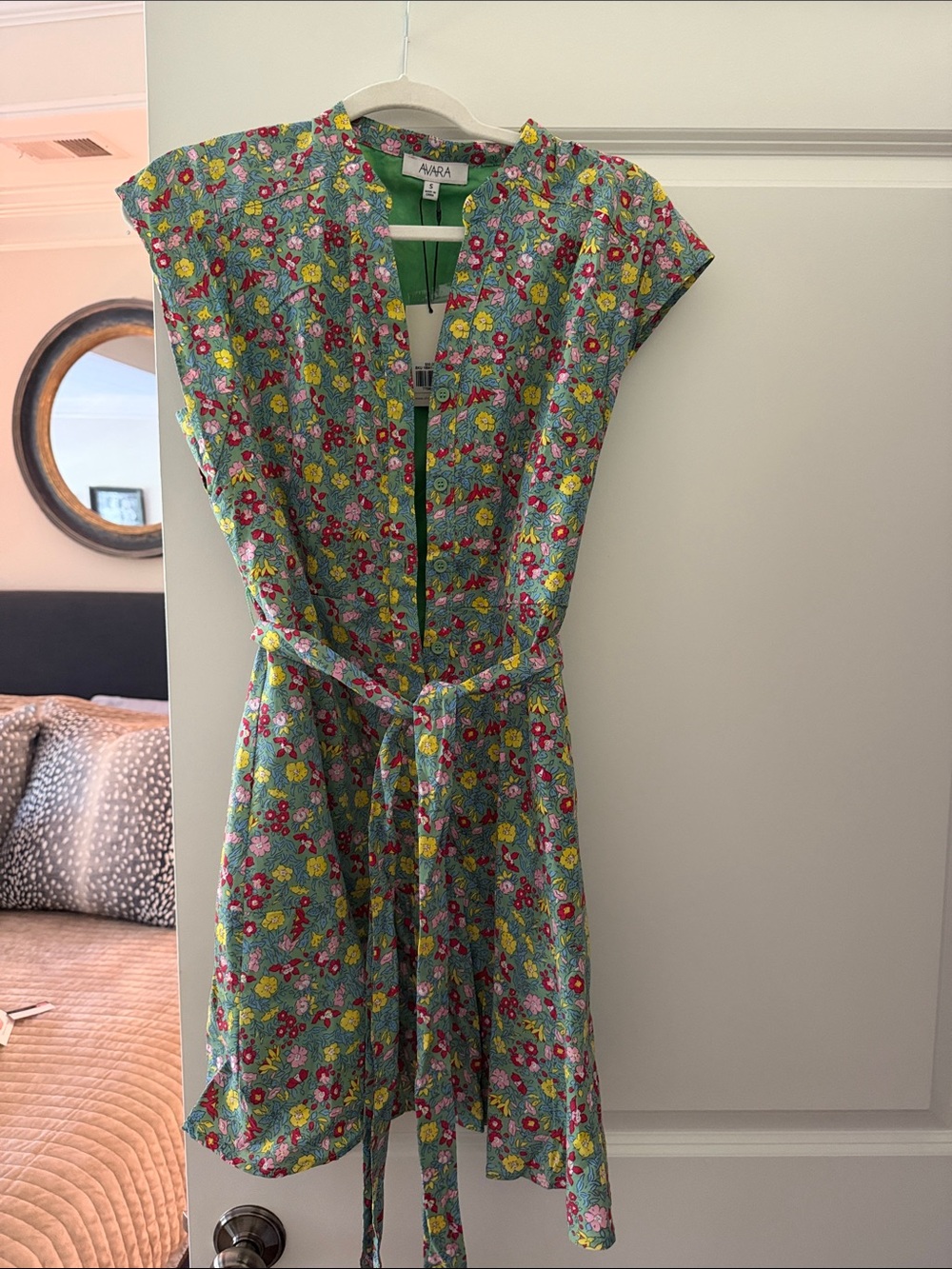 Avara Green Floral Tie-Waist Mini Dress